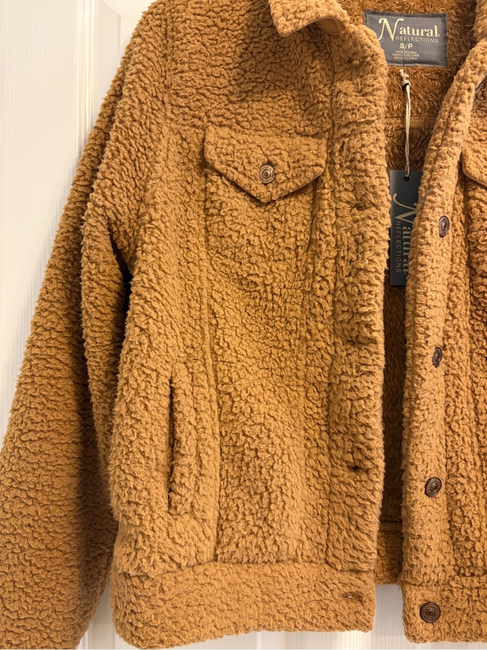 Natural Reflections Sherpa Fleece Trucker Jacket Camel Brown women’s small NWT - Picture 3 of 17